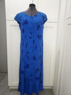 Coldwater Creek Royal Blue Floral Button-Front Maxi Dress